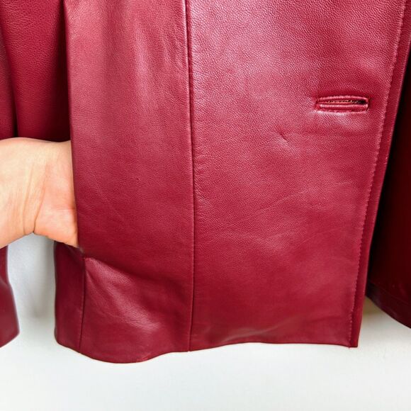 Siena Vintage 90's Red Leather Blazer Button Front Collared Lined Jacket Retro 4 - Picture 5 of 16